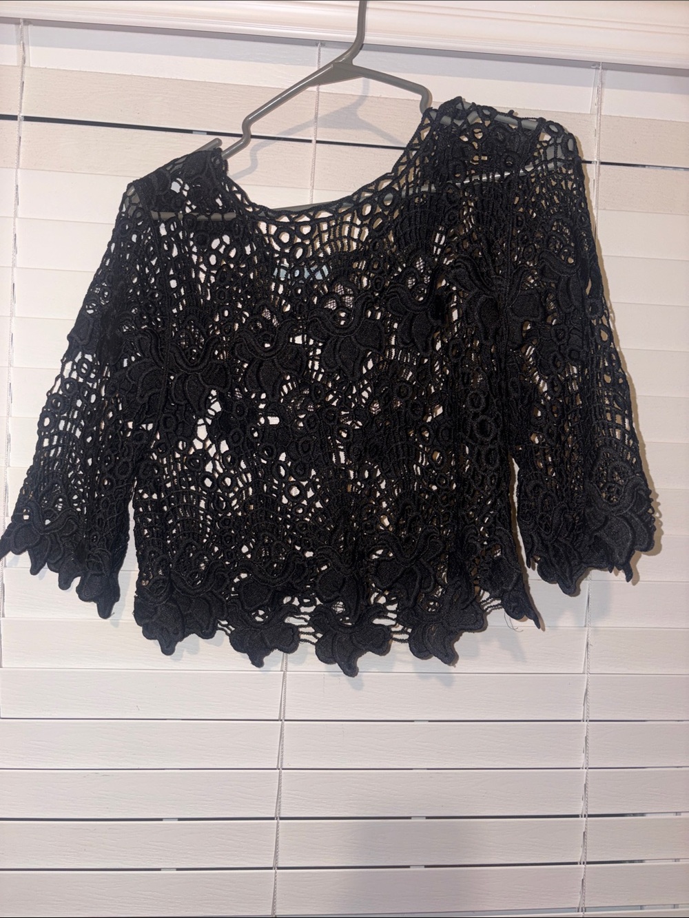 She + Sky Black Crochet Lace Scoop Neck Sweater
